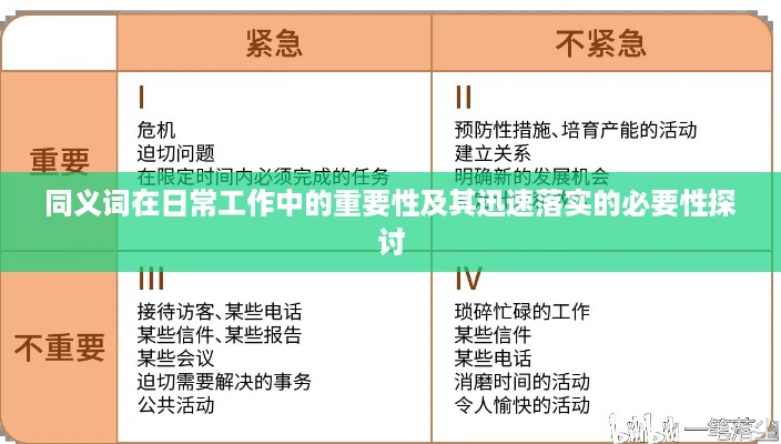 同义词在日常工作中的重要性及其迅速落实的必要性探讨