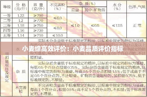 小麦综高效评价：小麦品质评价指标 