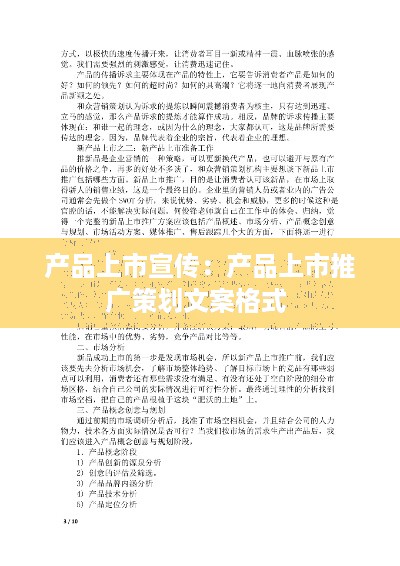 产品上市宣传：产品上市推广策划文案格式 