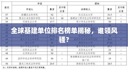 全球基建单位排名榜单揭秘，谁领风骚？