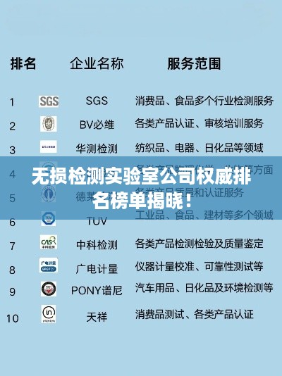 无损检测实验室公司权威排名榜单揭晓！
